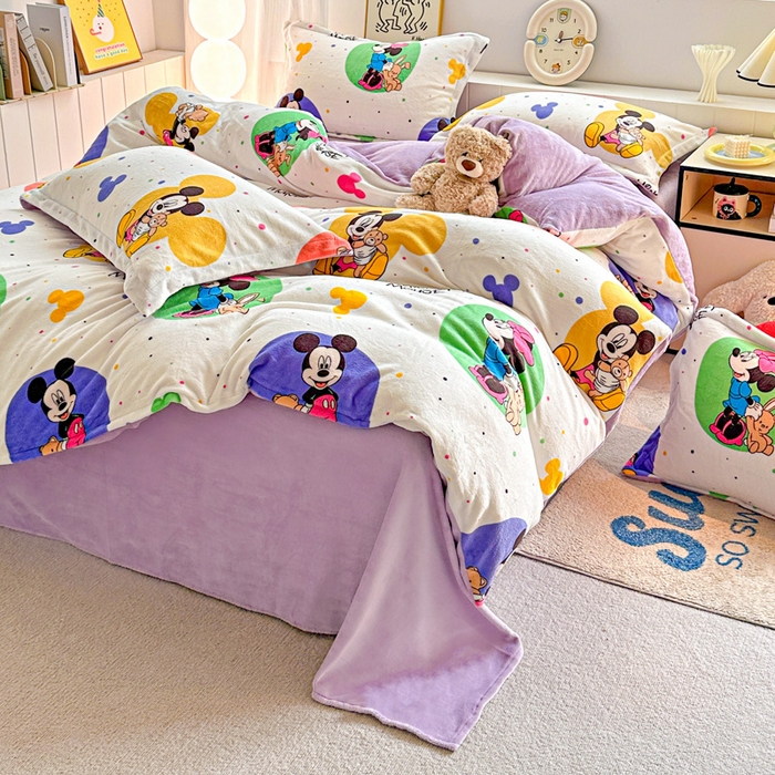 91家纺网 家纺一手货源 找家纺 简一 2025新款小清新牛奶绒印花四件套-卡通系列 马卡米奇