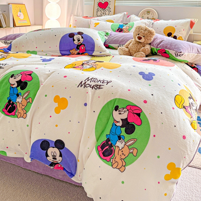 91家纺网 家纺一手货源 找家纺 简一 2025新款小清新牛奶绒印花四件套-卡通系列 马卡米奇