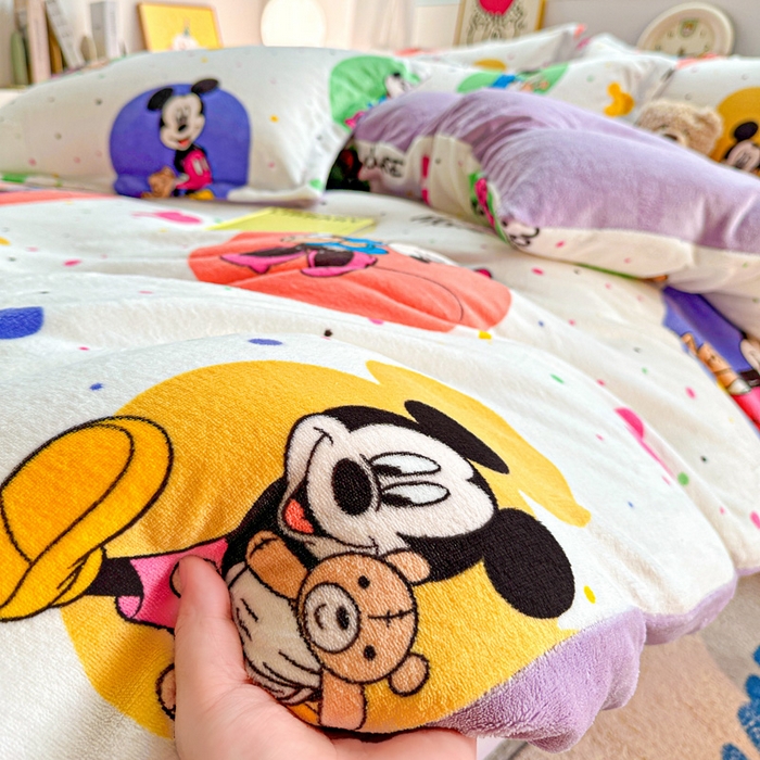 91家纺网 家纺一手货源 找家纺 简一 2025新款小清新牛奶绒印花四件套-卡通系列 马卡米奇