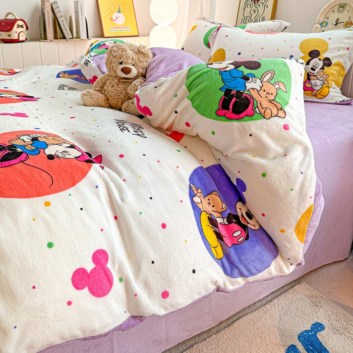 91家纺网 家纺一手货源 找家纺 简一 2025新款小清新牛奶绒印花四件套-卡通系列 马卡米奇