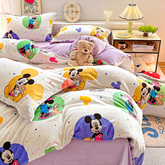 91家纺网 家纺一手货源 找家纺 简一 2025新款小清新牛奶绒印花四件套-卡通系列 马卡米奇