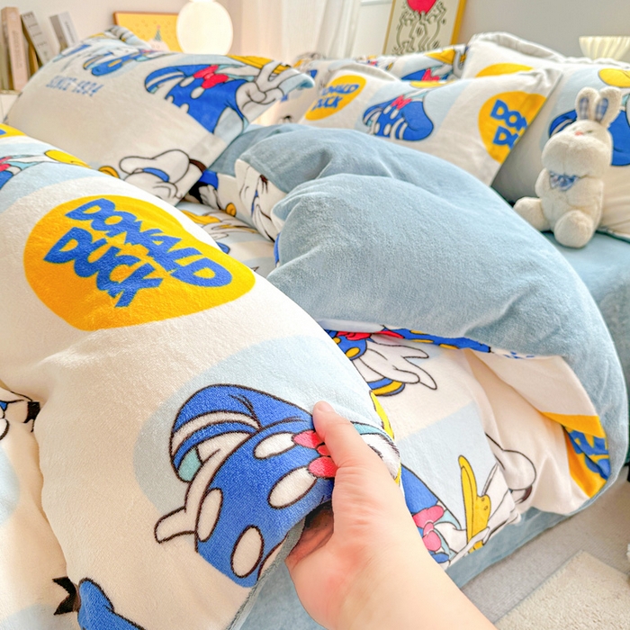 91家纺网 家纺一手货源 找家纺 简一 2025新款小清新牛奶绒印花四件套-卡通系列 唐老鸭