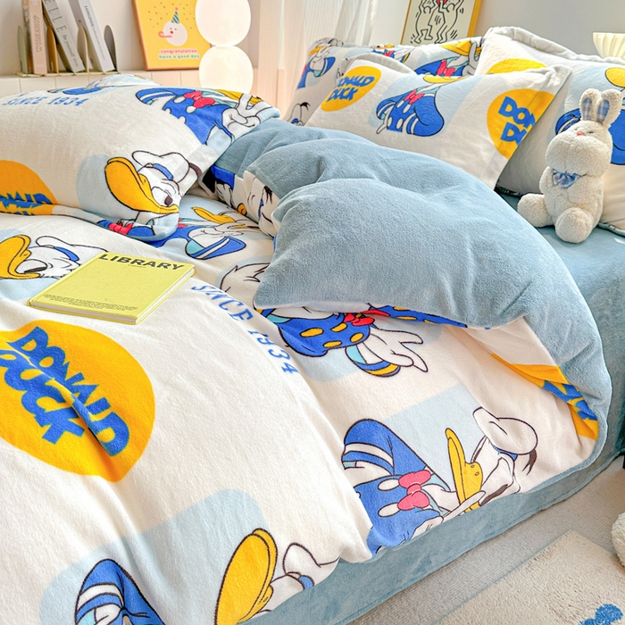 91家纺网 家纺一手货源 找家纺 简一 2025新款小清新牛奶绒印花四件套-卡通系列 唐老鸭