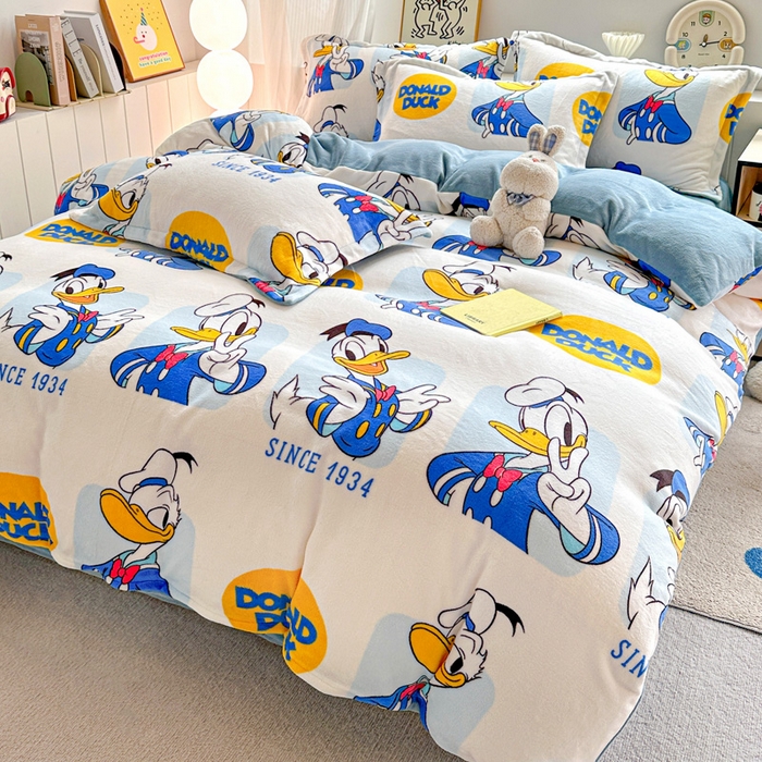 91家纺网 家纺一手货源 找家纺 简一 2025新款小清新牛奶绒印花四件套-卡通系列 唐老鸭