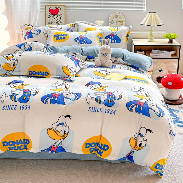 91家纺网 家纺一手货源 找家纺 简一 2025新款小清新牛奶绒印花四件套-卡通系列 唐老鸭