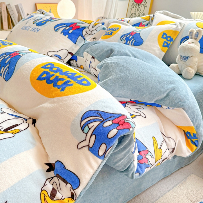 91家纺网 家纺一手货源 找家纺 简一 2025新款小清新牛奶绒印花四件套-卡通系列 唐老鸭