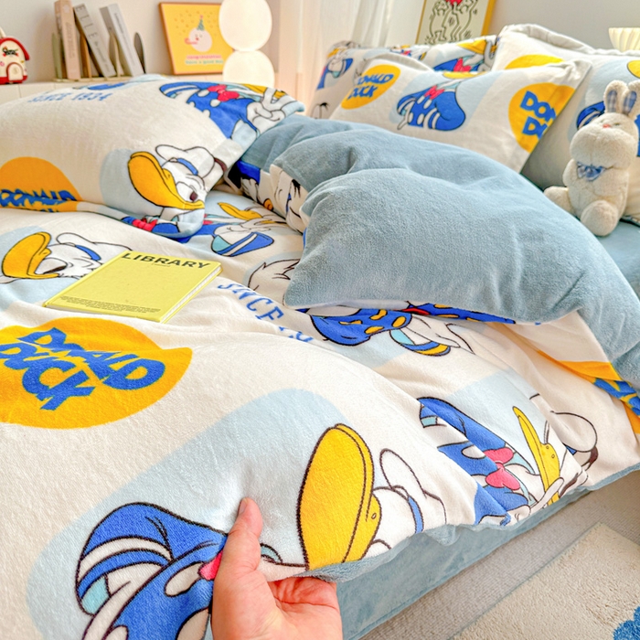 91家纺网 家纺一手货源 找家纺 简一 2025新款小清新牛奶绒印花四件套-卡通系列 唐老鸭