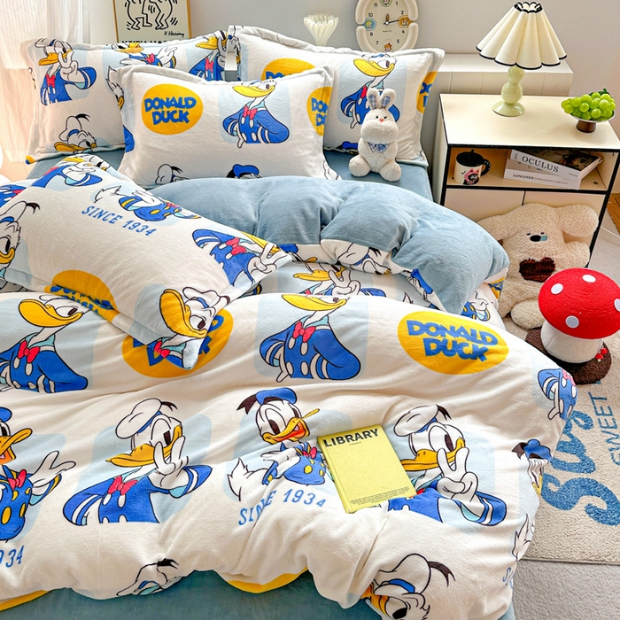 91家纺网 家纺一手货源 找家纺 简一 2025新款小清新牛奶绒印花四件套-卡通系列 唐老鸭