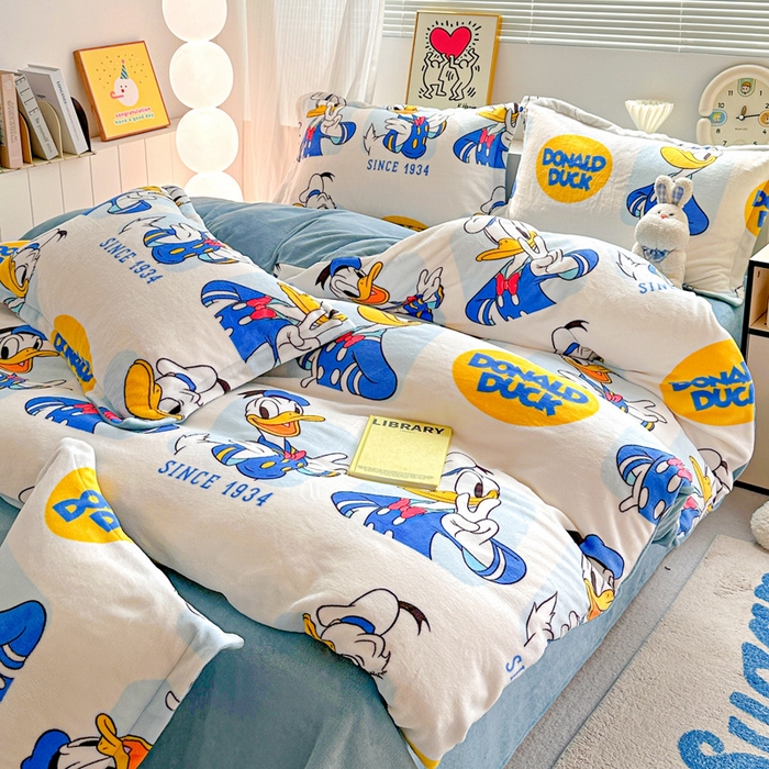 91家纺网 家纺一手货源 找家纺 简一 2025新款小清新牛奶绒印花四件套-卡通系列 唐老鸭