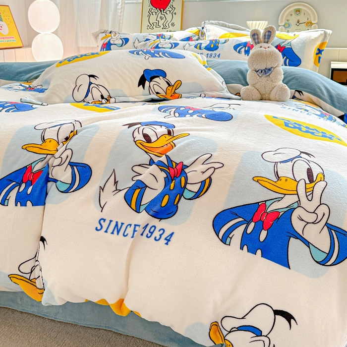 91家纺网 家纺一手货源 找家纺 简一 2025新款小清新牛奶绒印花四件套-卡通系列 唐老鸭