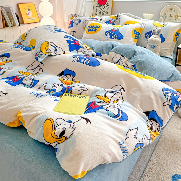 91家纺网 家纺一手货源 找家纺 简一 2025新款小清新牛奶绒印花四件套-卡通系列 唐老鸭