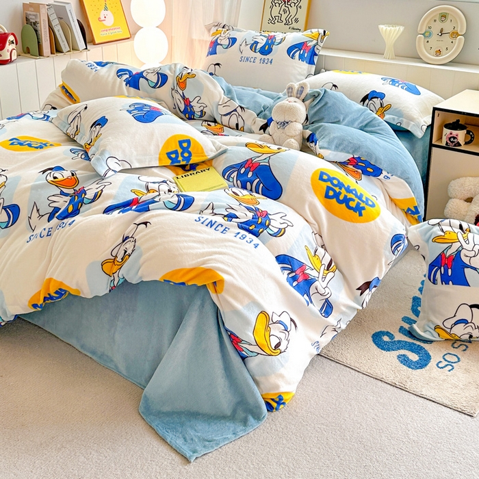 91家纺网 家纺一手货源 找家纺 简一 2025新款小清新牛奶绒印花四件套-卡通系列 唐老鸭