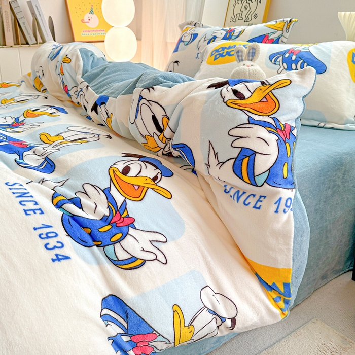 91家纺网 家纺一手货源 找家纺 简一 2025新款小清新牛奶绒印花四件套-卡通系列 唐老鸭