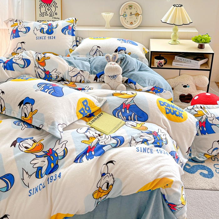 91家纺网 家纺一手货源 找家纺 简一 2025新款小清新牛奶绒印花四件套-卡通系列 唐老鸭