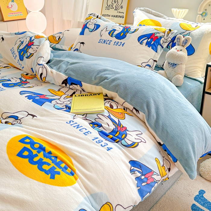 91家纺网 家纺一手货源 找家纺 简一 2025新款小清新牛奶绒印花四件套-卡通系列 唐老鸭