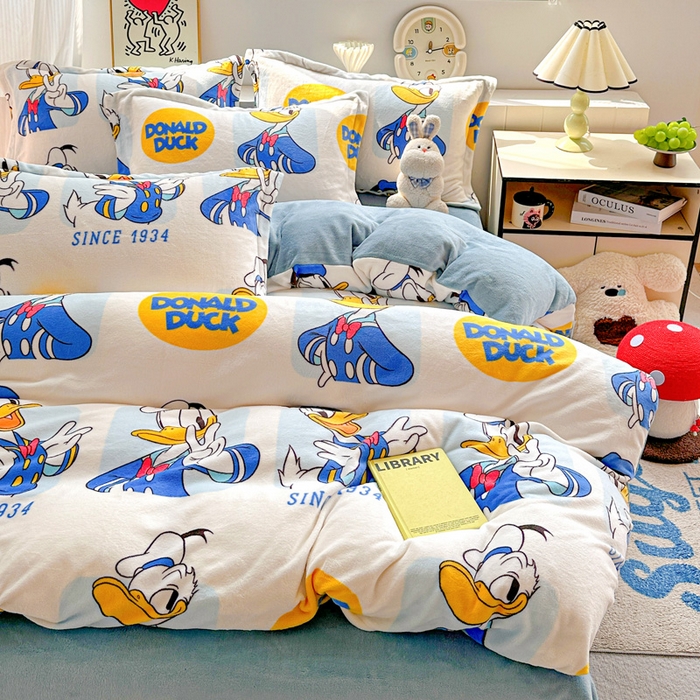 91家纺网 家纺一手货源 找家纺 简一 2025新款小清新牛奶绒印花四件套-卡通系列 唐老鸭