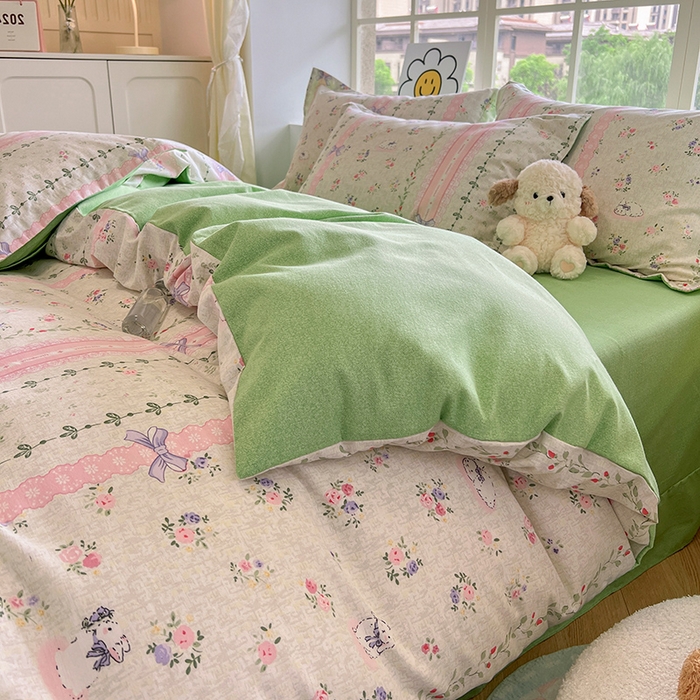 91家纺网 家纺一手货源 找家纺 小叮当家纺仓储工厂店 2025新款提供买家秀爆款花型不断货亲肤舒适原棉加厚磨毛四件套 糖兔少女