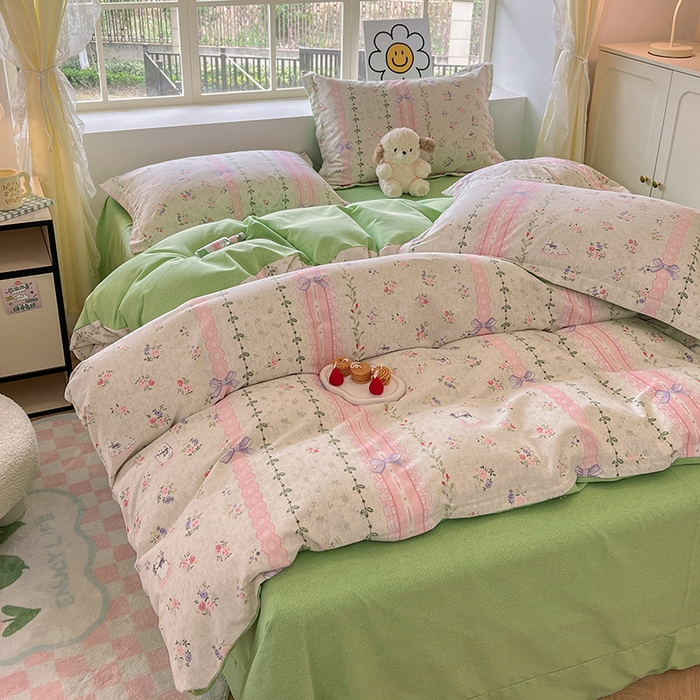 91家纺网 家纺一手货源 找家纺 小叮当家纺仓储工厂店 2025新款提供买家秀爆款花型不断货亲肤舒适原棉加厚磨毛四件套 糖兔少女