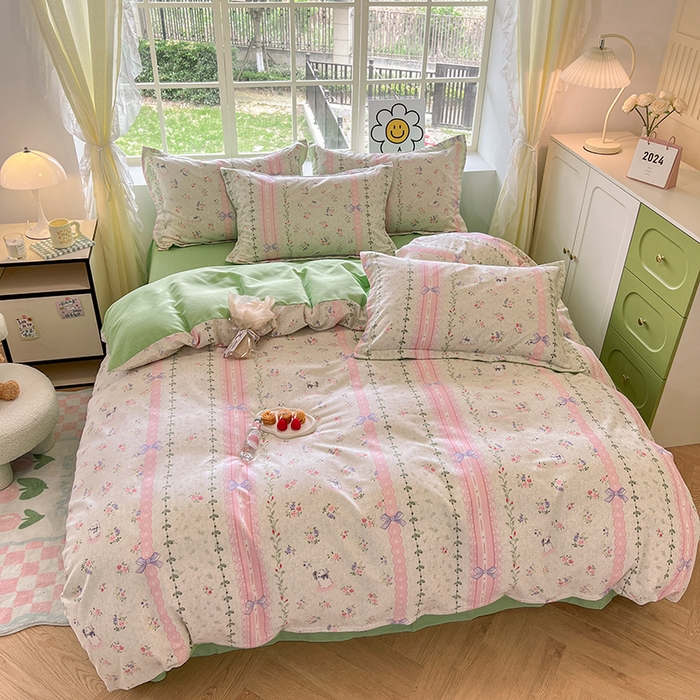 91家纺网 家纺一手货源 找家纺 小叮当家纺仓储工厂店 2025新款提供买家秀爆款花型不断货亲肤舒适原棉加厚磨毛四件套 糖兔少女