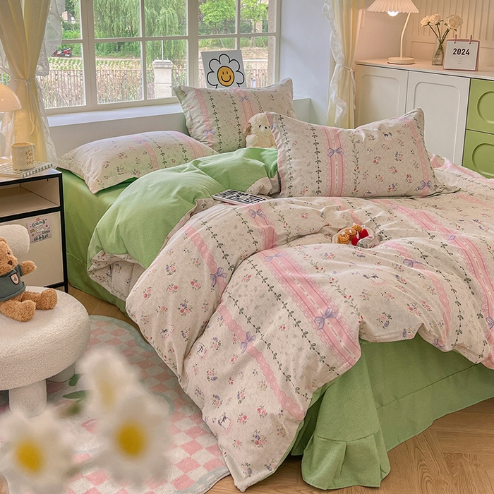 91家纺网 家纺一手货源 找家纺 小叮当家纺仓储工厂店 2025新款提供买家秀爆款花型不断货亲肤舒适原棉加厚磨毛四件套 糖兔少女