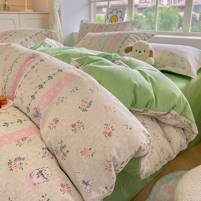 91家纺网 家纺一手货源 找家纺 小叮当家纺仓储工厂店 2025新款提供买家秀爆款花型不断货亲肤舒适原棉加厚磨毛四件套 糖兔少女