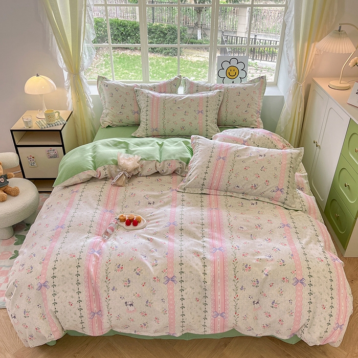 91家纺网 家纺一手货源 找家纺 小叮当家纺仓储工厂店 2025新款提供买家秀爆款花型不断货亲肤舒适原棉加厚磨毛四件套 糖兔少女