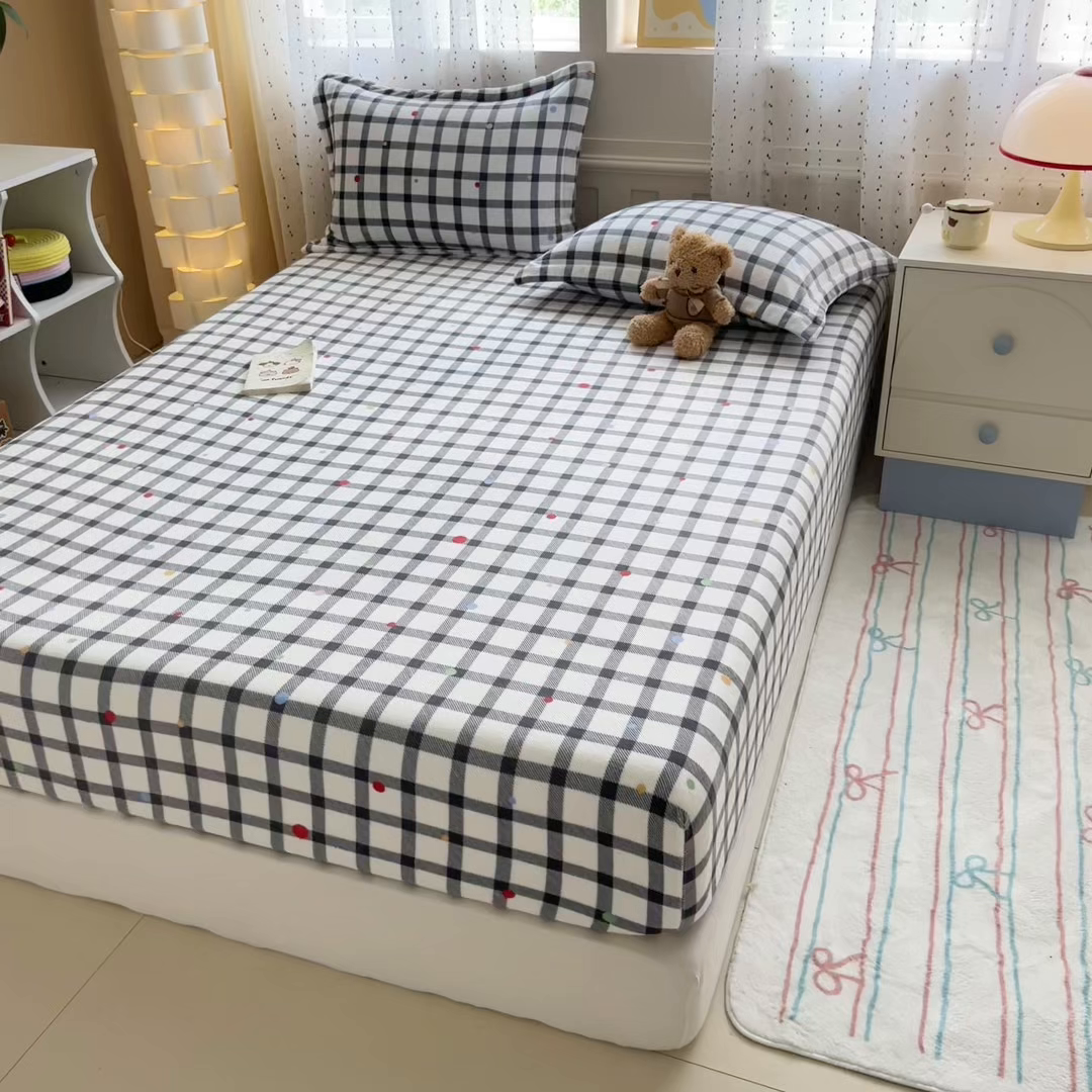 91家纺网 家纺一手货源 找家纺 丽美人 2025新款高克重印花牛奶绒无印风床笠款（A类母婴级面料） 黑白格调