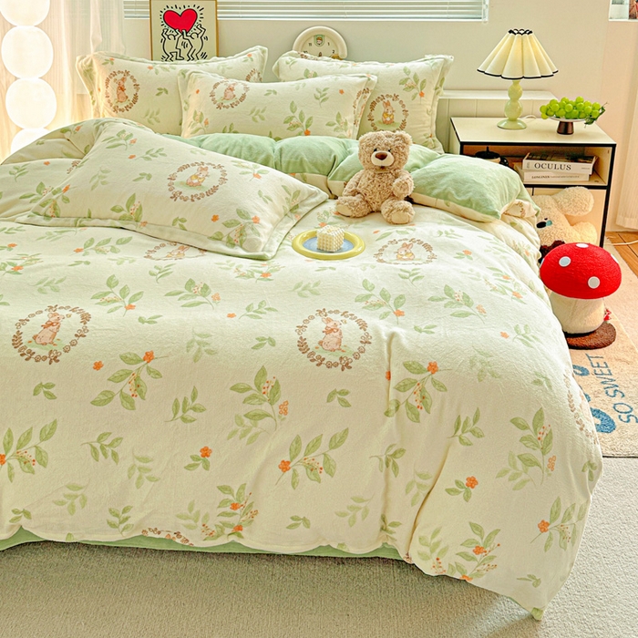 91家纺网 家纺一手货源 找家纺 （总）简一 2025新款小清新牛奶绒印花四件套-卡通系列