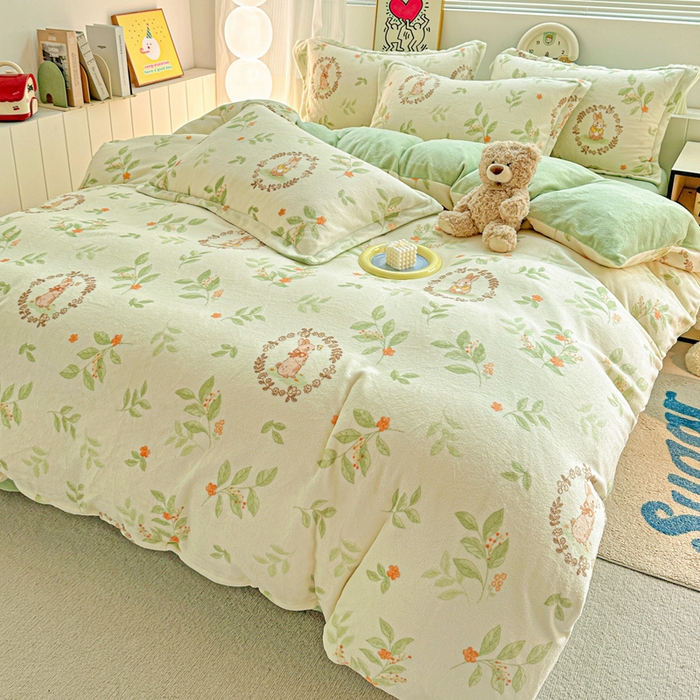 91家纺网 家纺一手货源 找家纺 （总）简一 2025新款小清新牛奶绒印花四件套-卡通系列