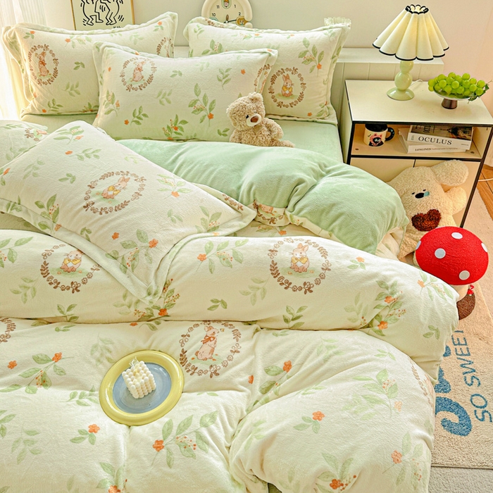 91家纺网 家纺一手货源 找家纺 （总）简一 2025新款小清新牛奶绒印花四件套-卡通系列