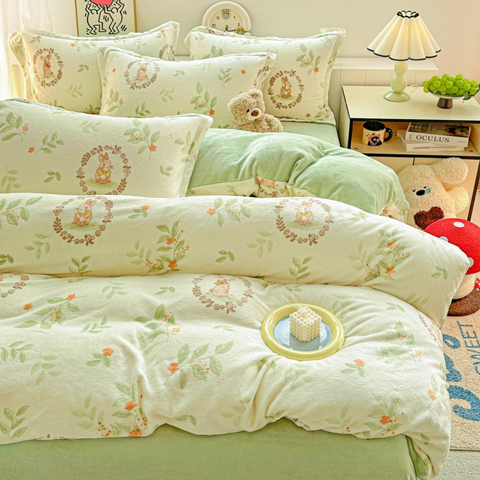 91家纺网 家纺一手货源 找家纺 （总）简一 2025新款小清新牛奶绒印花四件套-卡通系列