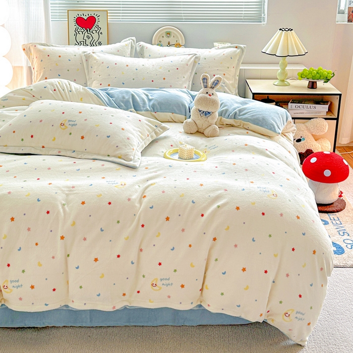 91家纺网 家纺一手货源 找家纺 （总）简一 2025新款小清新牛奶绒印花四件套-花卉系列