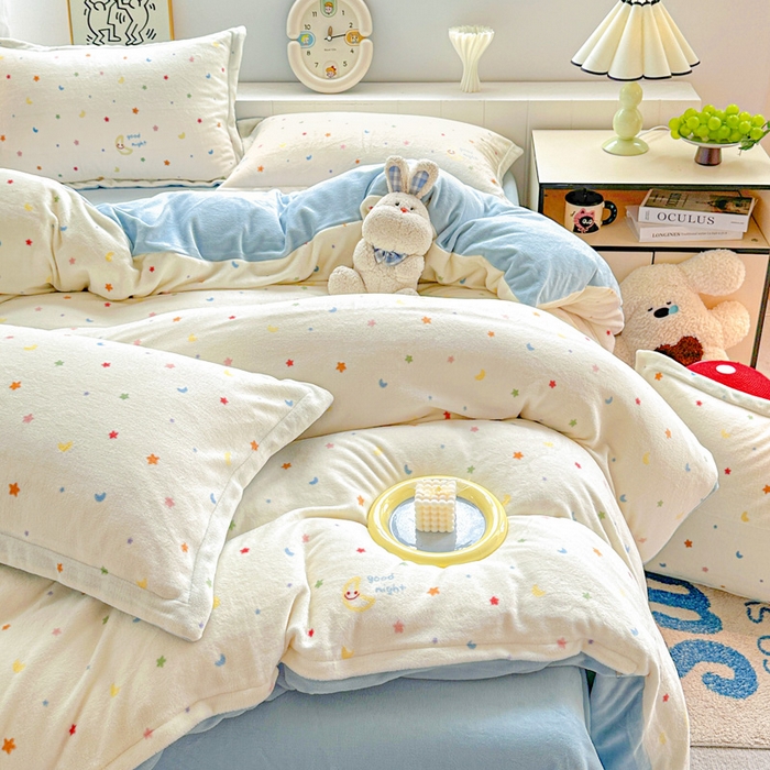 91家纺网 家纺一手货源 找家纺 （总）简一 2025新款小清新牛奶绒印花四件套-花卉系列