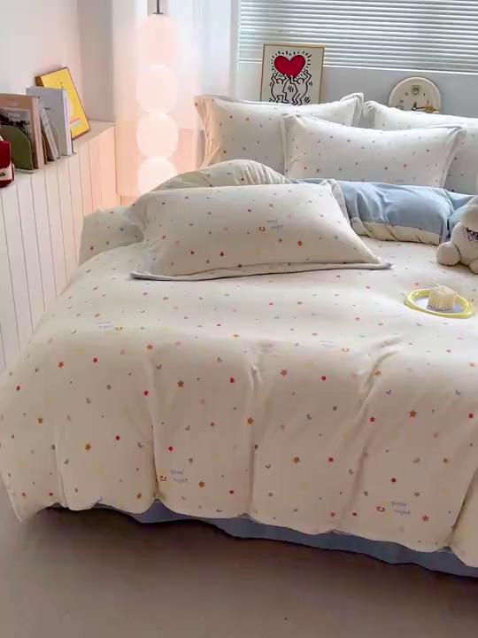 91家纺网 家纺一手货源 找家纺 （总）简一 2025新款小清新牛奶绒印花四件套-花卉系列