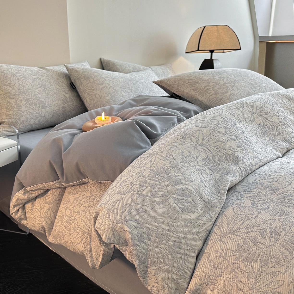 小叮当家纺仓储工厂店 2025新款提供买家秀爆款花型不断货全棉纯棉A类三层纱加厚磨毛大提花四件套 摩登森林-兰