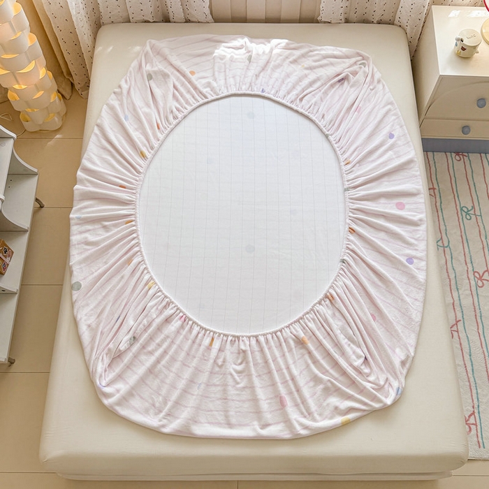 91家纺网 家纺一手货源 找家纺 丽美人 2025新款高克重印花牛奶绒无印风床笠款（A类母婴级面料） 波点粉条