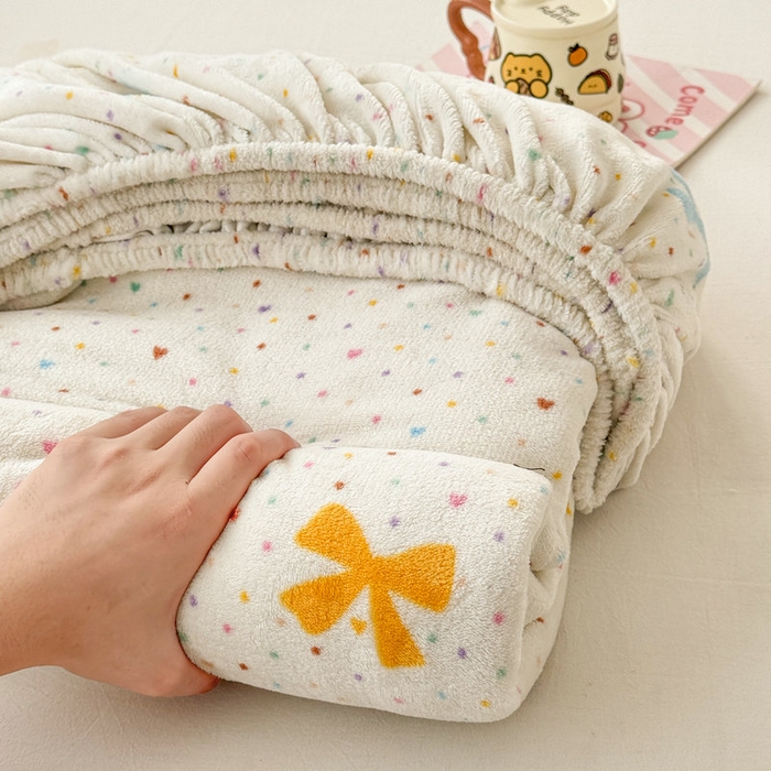 丽美人 2025新款高克重印花牛奶绒无印风床笠款（A类母婴级面料） 波点蝴蝶结