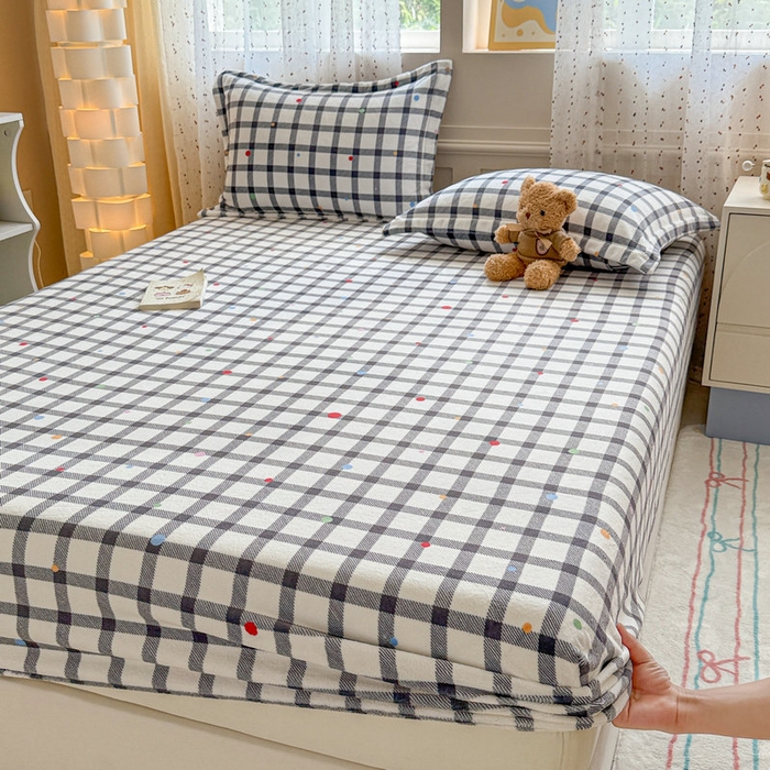 91家纺网 家纺一手货源 找家纺 丽美人 2025新款高克重印花牛奶绒无印风床笠款（A类母婴级面料） 黑白格调