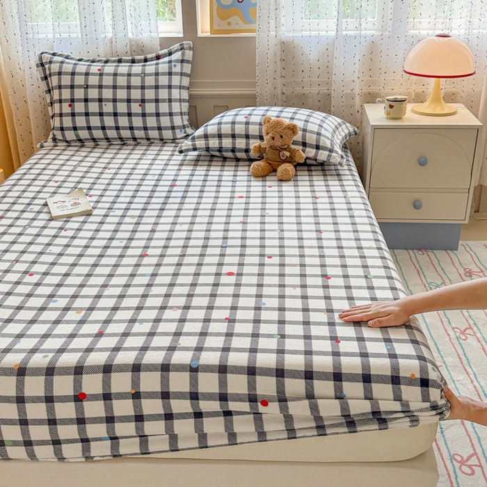 91家纺网 家纺一手货源 找家纺 丽美人 2025新款高克重印花牛奶绒无印风床笠款（A类母婴级面料） 黑白格调