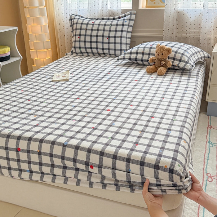 91家纺网 家纺一手货源 找家纺 丽美人 2025新款高克重印花牛奶绒无印风床笠款（A类母婴级面料） 黑白格调