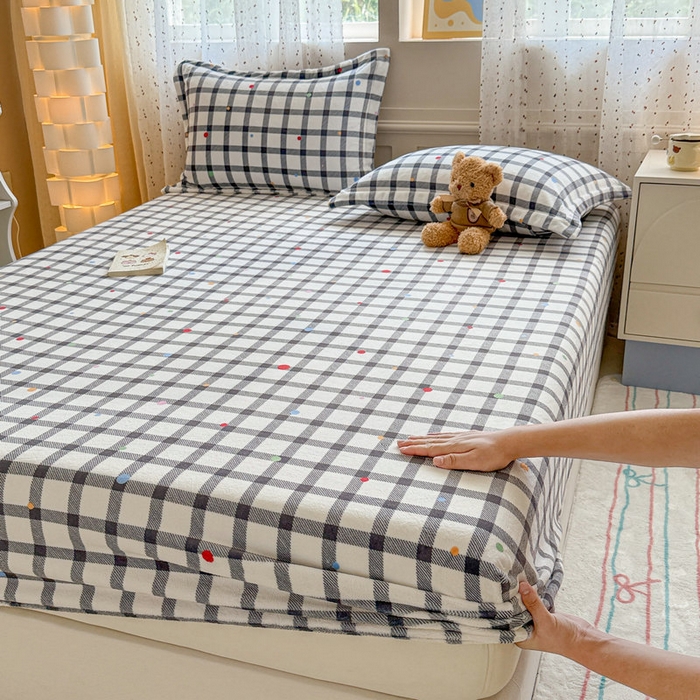 91家纺网 家纺一手货源 找家纺 丽美人 2025新款高克重印花牛奶绒无印风床笠款（A类母婴级面料） 黑白格调