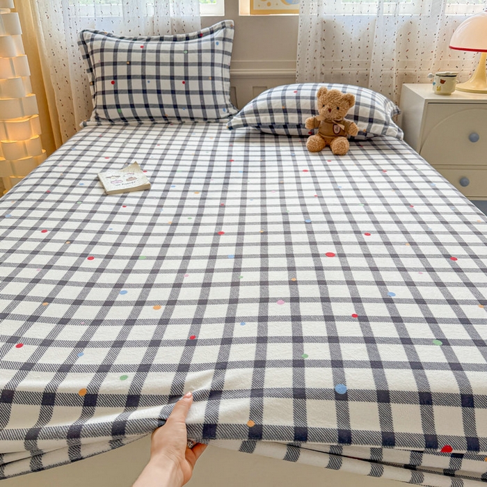 91家纺网 家纺一手货源 找家纺 丽美人 2025新款高克重印花牛奶绒无印风床笠款（A类母婴级面料） 黑白格调