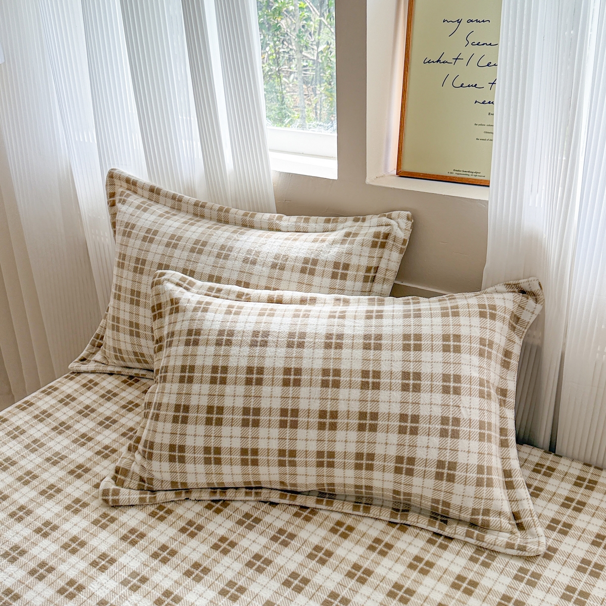 91家纺网 家纺一手货源 找家纺 丽美人 2025新款高克重印花牛奶绒无印风床笠款（A类母婴级面料） 简约咖格