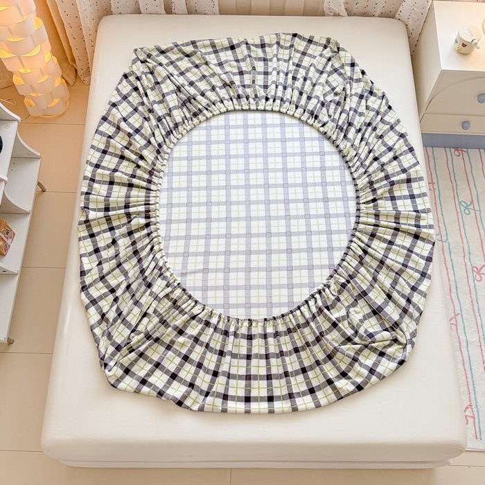 91家纺网 家纺一手货源 找家纺 丽美人 2025新款高克重印花牛奶绒无印风床笠款（A类母婴级面料） 浅绿灰格