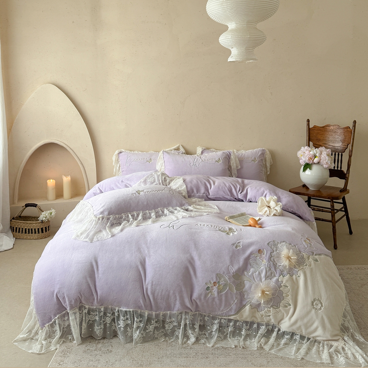 91家纺网 家纺一手货源 找家纺 （总）可以家居 2025新款高克重全消光超细旦奶芙云绒四件套-玛利亚系列-莱卡芙