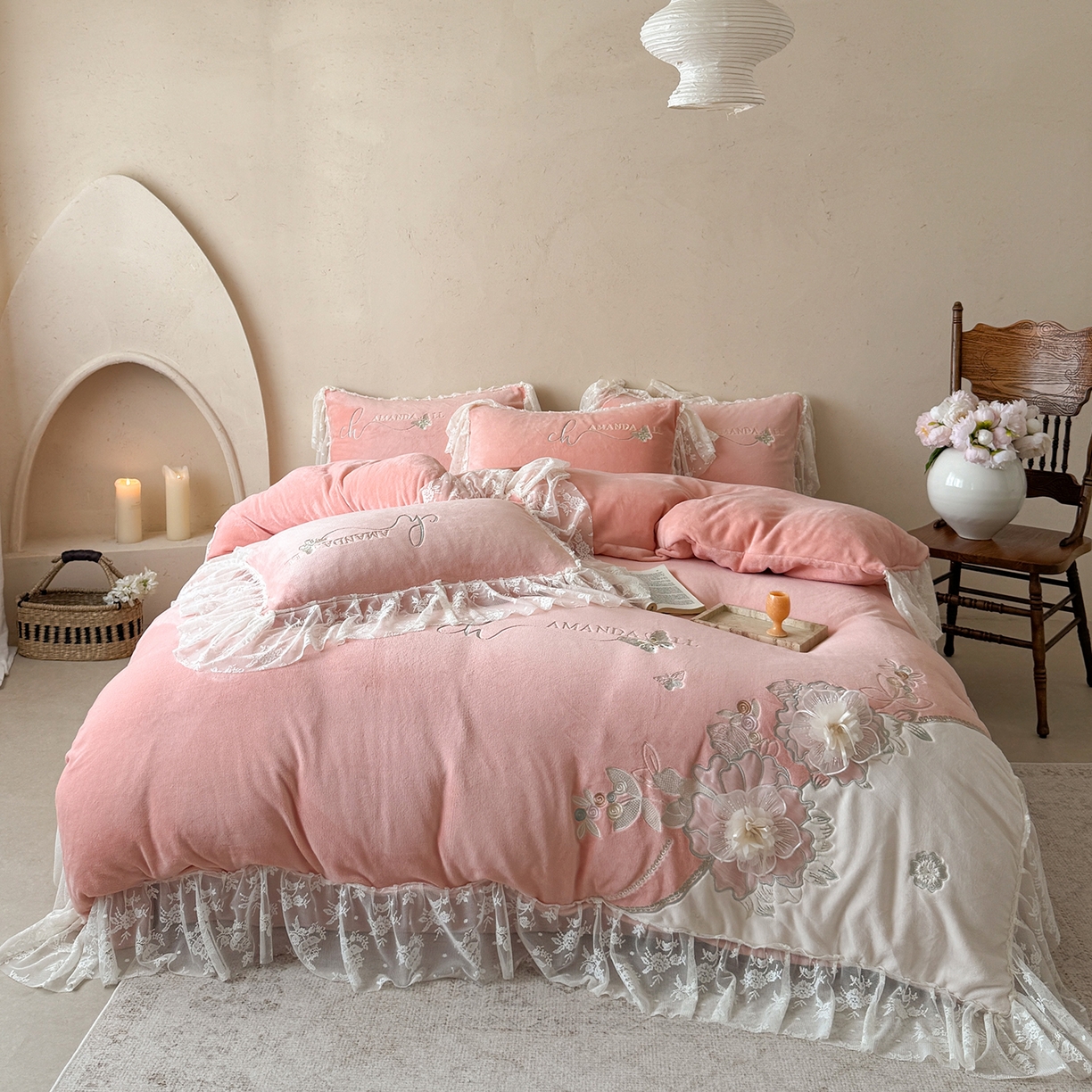 91家纺网 家纺一手货源 找家纺 （总）可以家居 2025新款高克重全消光超细旦奶芙云绒四件套-玛利亚系列-莱卡芙