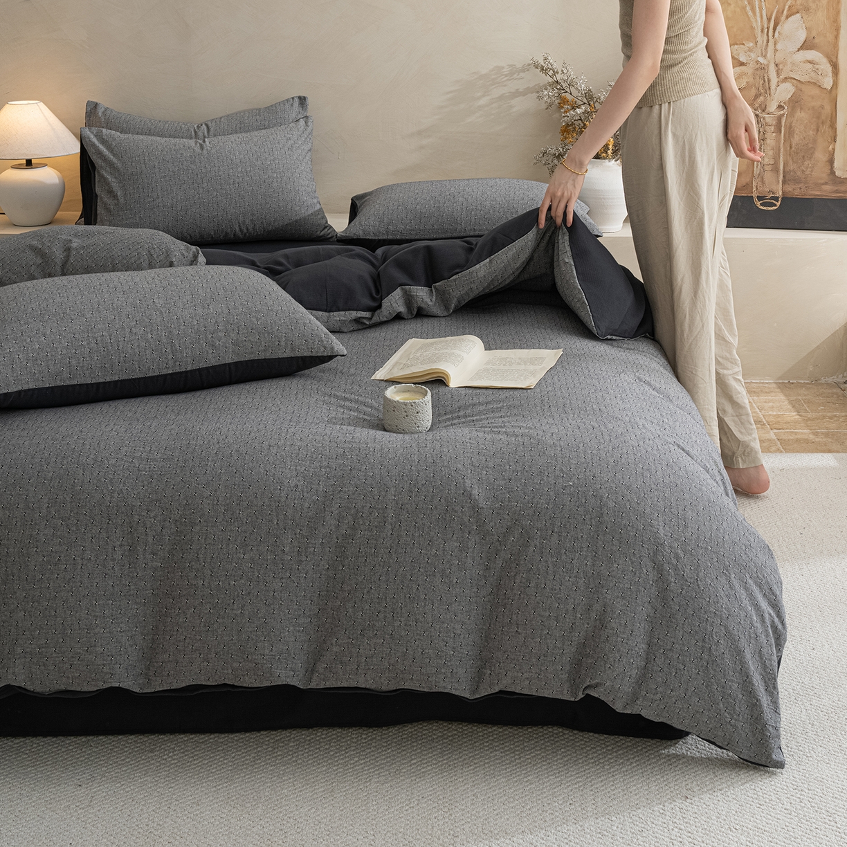 91家纺网 家纺一手货源 找家纺 （总）小叮当家纺仓储工厂店 2025新款提供买家秀爆款花型不断货棉麻提花全棉纯棉磨毛四件套-云缦