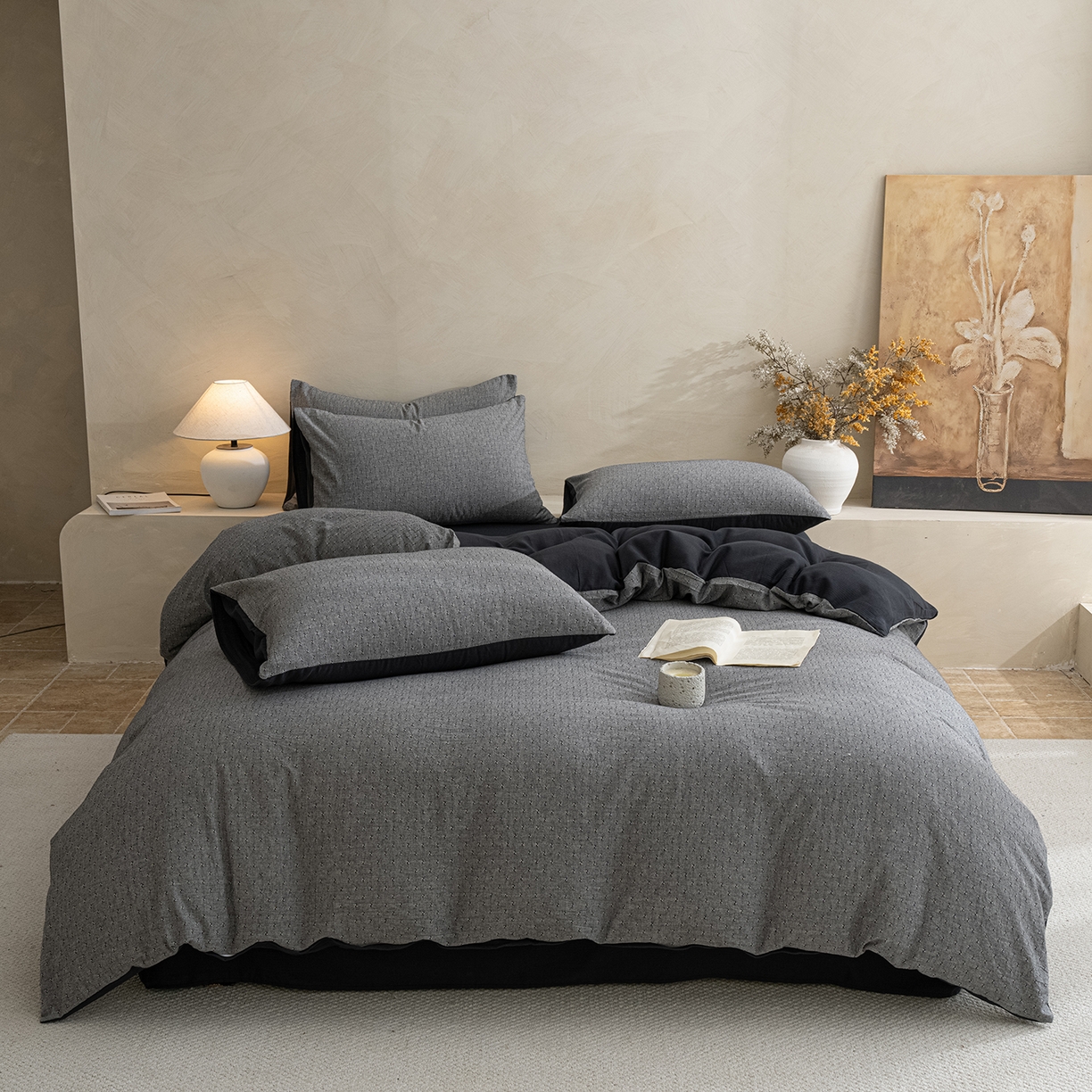 91家纺网 家纺一手货源 找家纺 （总）小叮当家纺仓储工厂店 2025新款提供买家秀爆款花型不断货棉麻提花全棉纯棉磨毛四件套-云缦