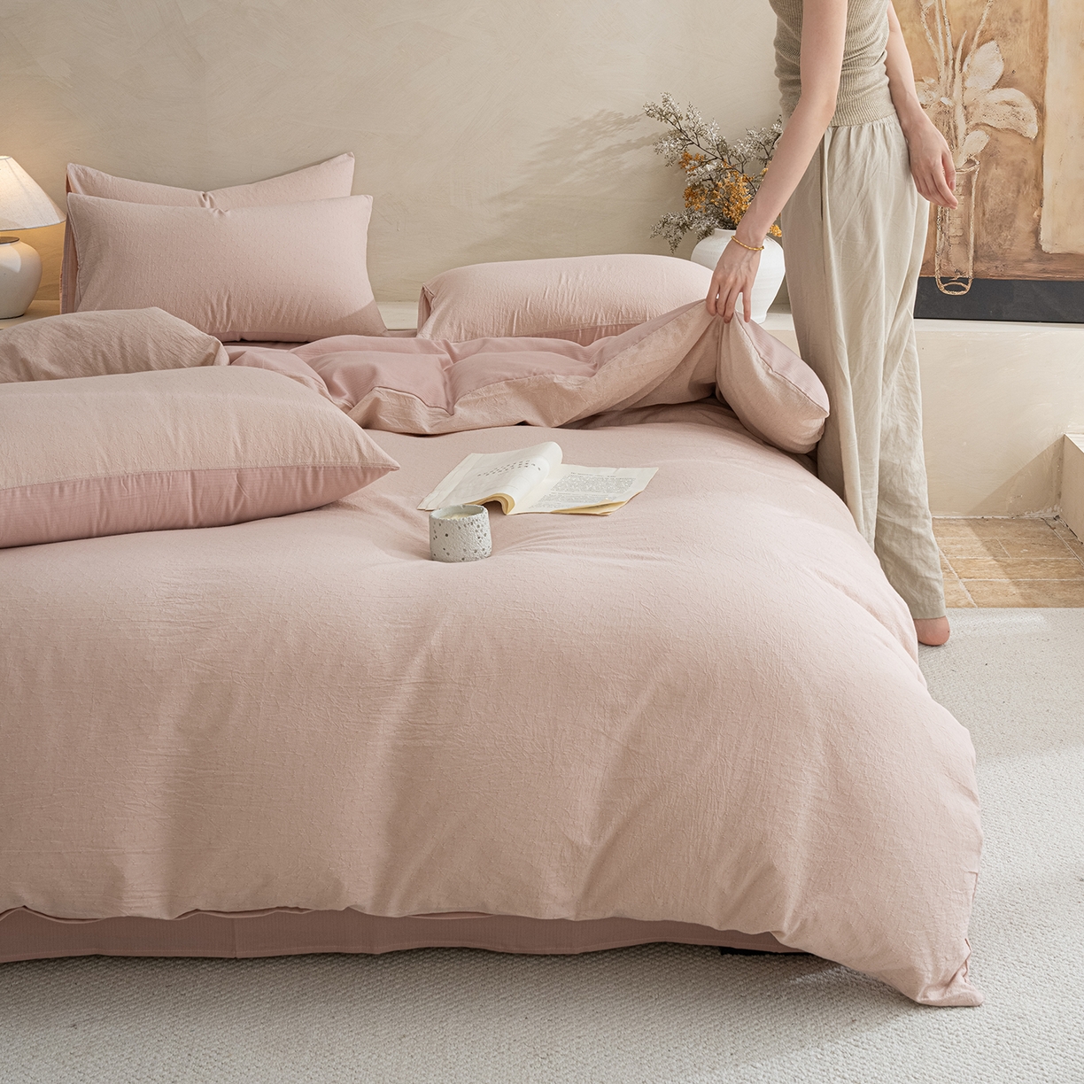 91家纺网 家纺一手货源 找家纺 （总）小叮当家纺仓储工厂店 2025新款提供买家秀爆款花型不断货棉麻提花全棉纯棉磨毛四件套-云缦