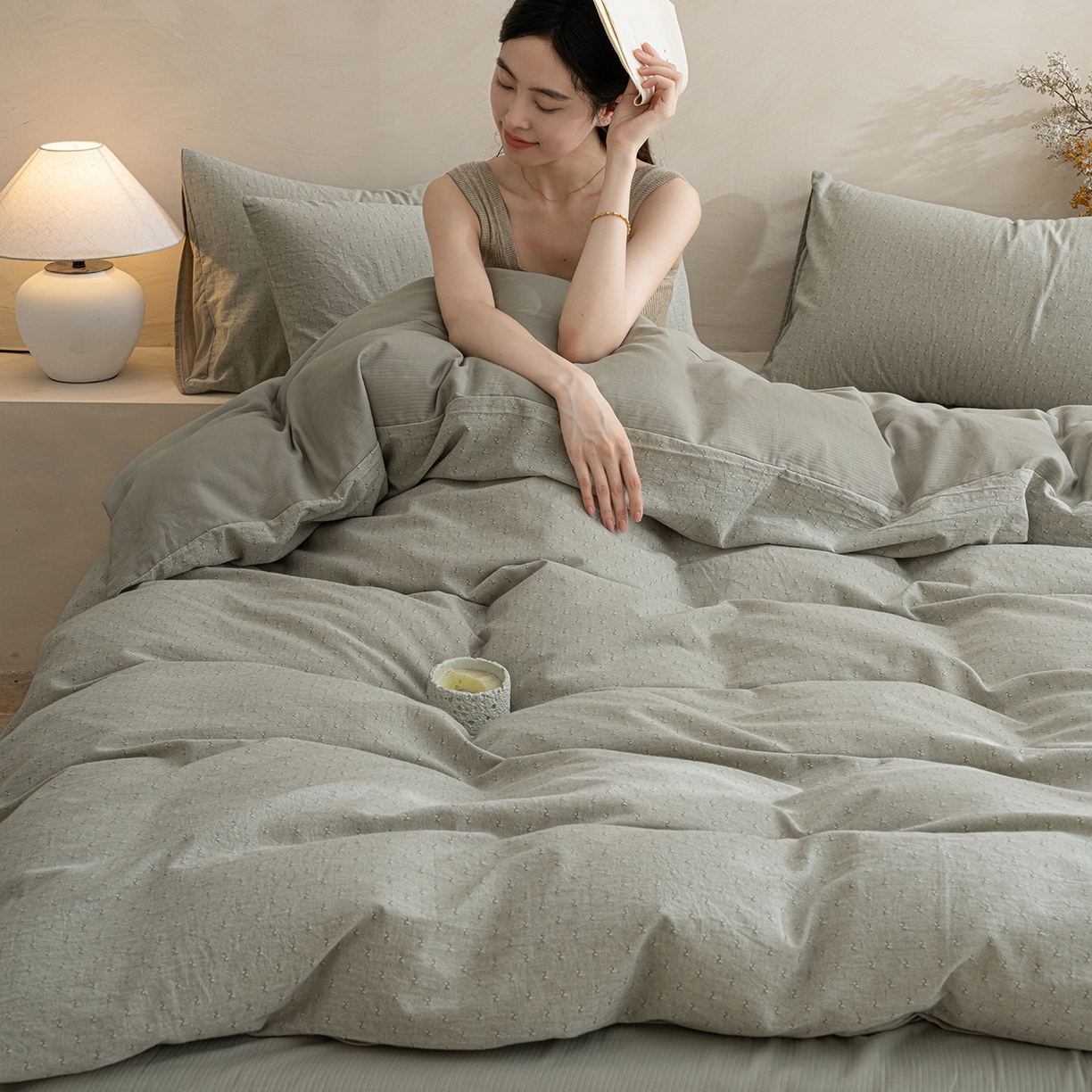 91家纺网 家纺一手货源 找家纺 小叮当家纺仓储工厂店 2025新款提供买家秀爆款花型不断货棉麻提花全棉纯棉磨毛四件套-云缦 云缦·绿